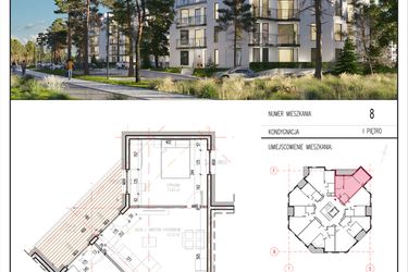 Rzut - Mieszkanie na sprzedaż 3 pokoje o powierzchni 54,88 m² - numer 8 w Grasera 12