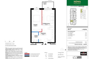 Rzut - Mieszkanie na sprzedaż 2 pokoje o powierzchni 40,78 m² - numer 4A_14 w Nowa Północ etap 2
