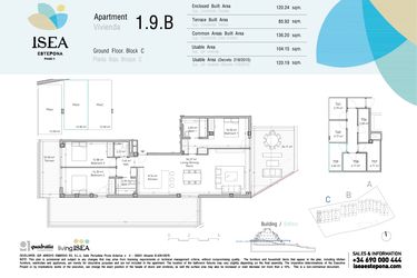 Rzut - Mieszkanie na sprzedaż 3 pokoje o powierzchni 104,15 m² - numer 1.9B w Isea - Estepona