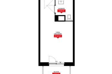 Rzut - Mieszkanie na sprzedaż 1 pokój o powierzchni 25,36 m² - numer A1 019LU w 29L - Apartamenty inwestycyjne