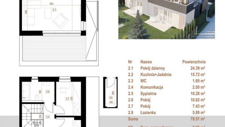 Rzut - Mieszkanie na sprzedaż 5 pokoi o powierzchni 78,51 m² - numer 9.2 w Osiedle Dębowe