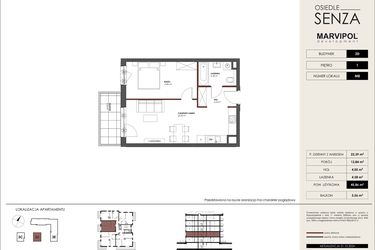 Rzut - Mieszkanie na sprzedaż 2 pokoje o powierzchni 45,86 m² - numer D.M08 w Osiedle Senza