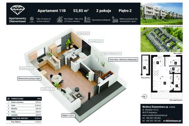 Rzut - Mieszkanie na sprzedaż 2 pokoje o powierzchni 59,65 m² - numer 11B w Apartamenty Diamentowa