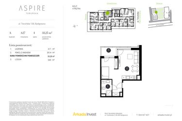 Rzut - Mieszkanie na sprzedaż 1 pokój o powierzchni 33,25 m² - numer A.27 w Aspire