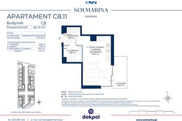 Rzut - Mieszkanie na sprzedaż 1 pokój o powierzchni 26,19 m² - numer C8.11 w Sol Marina etap III