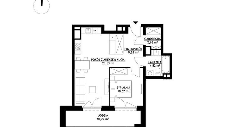 Rzut - Mieszkanie na sprzedaż 2 pokoje o powierzchni 50,73 m² - numer A31 w FUTURO