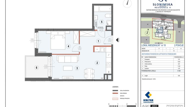 Rzut - Mieszkanie na sprzedaż 2 pokoje o powierzchni 41,96 m² - numer M19 w Słonimska Residence II