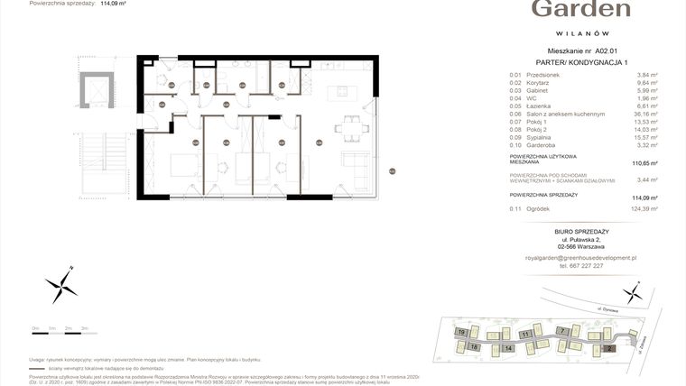 Rzut - Mieszkanie na sprzedaż 5 pokoi o powierzchni 110,65 m² - numer A02.01 w Royal Garden Wilanów Apartamenty