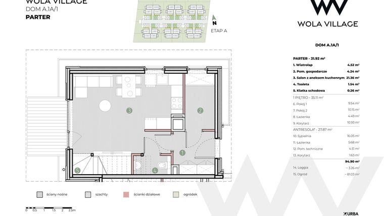Rzut - Dom na sprzedaż 4 pokoje o powierzchni 94,9 m² - numer A.1A/1 w Wola Village