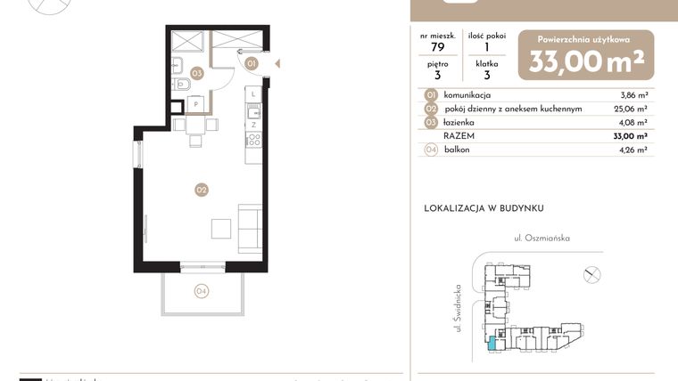 Rzut - Mieszkanie na sprzedaż 1 pokój o powierzchni 33 m² - numer 79 w Moja Oszmiańska