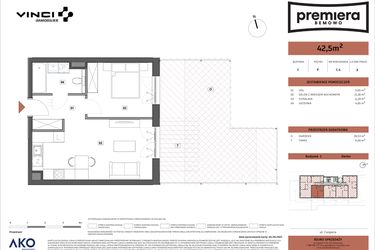 Rzut - Mieszkanie na sprzedaż 2 pokoje o powierzchni 42,5 m² - numer C.04 w Premiera Bemowo