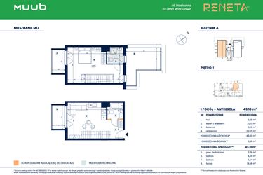 Rzut - Mieszkanie na sprzedaż 2 pokoje o powierzchni 49,1 m² - numer M17 w Reneta