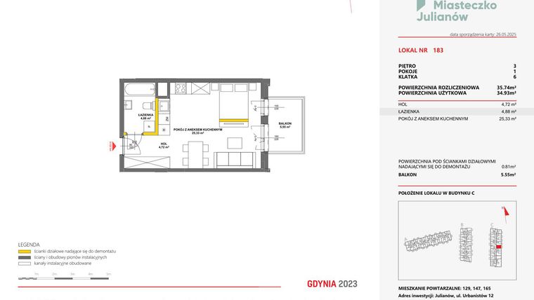 Rzut - Mieszkanie na sprzedaż 1 pokój o powierzchni 35,74 m² - numer 183 w Miasteczko Julianów