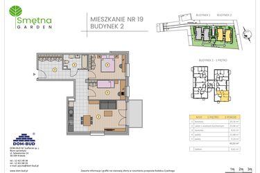 Rzut - Mieszkanie na sprzedaż 3 pokoje o powierzchni 62,55 m² - numer 19 w Smętna Garden