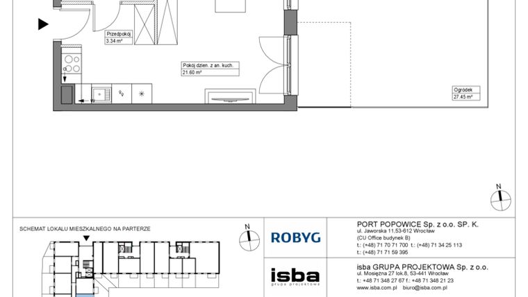 Rzut - Mieszkanie na sprzedaż 1 pokój o powierzchni 28,68 m² - numer PPO/W/A/0/2 w Port Popowice bud. W