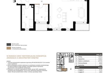 Rzut - Mieszkanie na sprzedaż 3 pokoje o powierzchni 84,85 m² - numer M19 w Apartamenty Królewska Huta