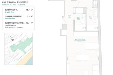 Rzut - Mieszkanie na sprzedaż 2 pokoje o powierzchni 65 m² - numer 2C w Allonbay Urban - Villajoyosa