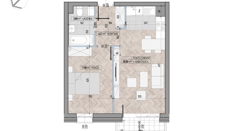 Rzut - Mieszkanie na sprzedaż 2 pokoje o powierzchni 39,93 m² - numer 30 w Kamienica przy Ciepłej