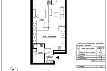 Rzut - Mieszkanie na sprzedaż 2 pokoje o powierzchni 45,47 m² - numer 10 w Nowa Kurkowa
