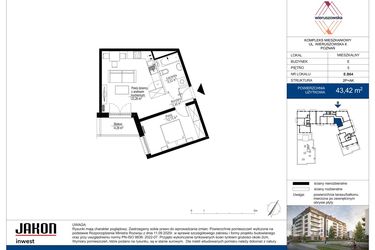 Rzut - Mieszkanie na sprzedaż 2 pokoje o powierzchni 43,42 m² - numer E.B64 w Wieruszowska E