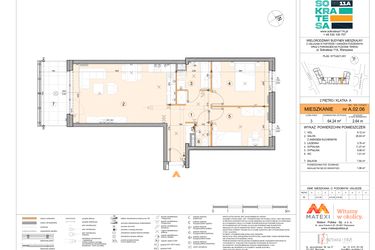 Rzut - Mieszkanie na sprzedaż 3 pokoje o powierzchni 64,13 m² - numer A.02.06 w Sokratesa 11a