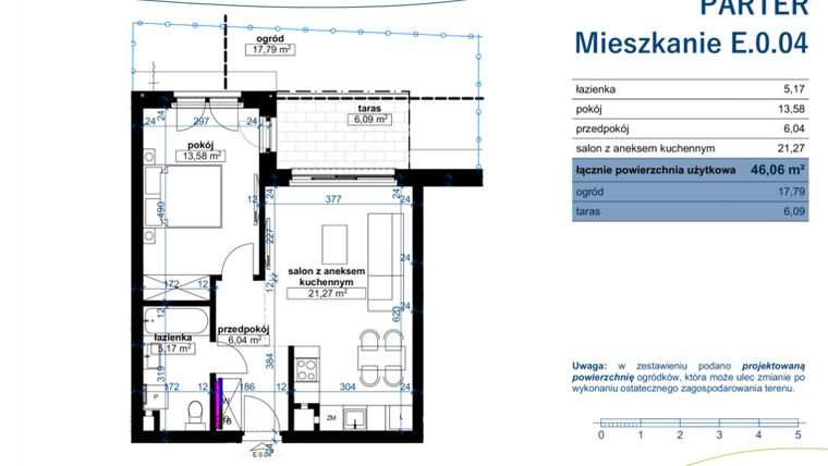 Rzut - Mieszkanie na sprzedaż 2 pokoje o powierzchni 62,34 m² - numer E.0.04 w Wzgórze Poetów 2