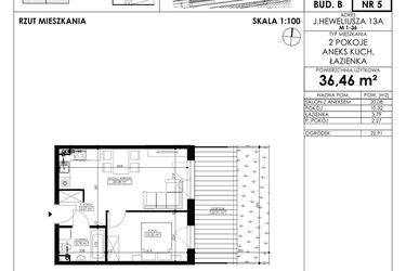 Rzut - Mieszkanie na sprzedaż 2 pokoje o powierzchni 36,46 m² - numer JAR-II-B-LM-M5 w Osiedle JAR Heweliusza etap II