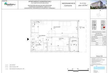 Rzut - Mieszkanie na sprzedaż 2 pokoje o powierzchni 43,71 m² - numer M-55 w Apartamenty Konopnickiej