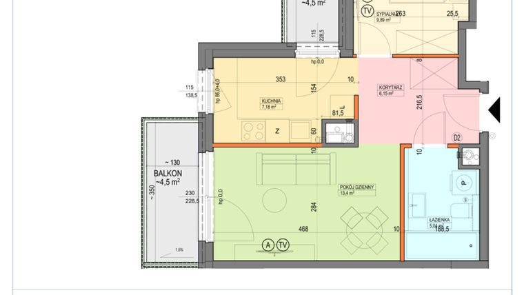 Rzut - Mieszkanie na sprzedaż 2 pokoje o powierzchni 41,66 m² - numer B1.2.16.2k w Junique I.II