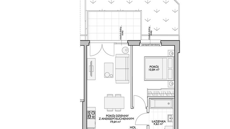 Rzut - Mieszkanie na sprzedaż 2 pokoje o powierzchni 39,78 m² - numer WO/P33/6 w Wiszące Ogrody