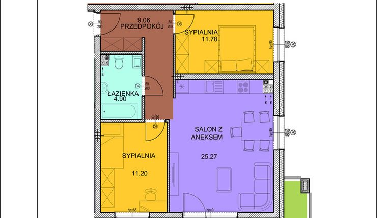 Rzut - Mieszkanie na sprzedaż 3 pokoje o powierzchni 62,21 m² - numer A13 w Osiedle Zuchów