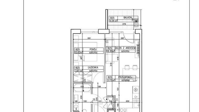 Rzut - Mieszkanie na sprzedaż 2 pokoje o powierzchni 36,46 m² - numer B25 w Symfonia - Chodkiewicza 9