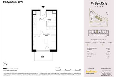 Rzut - Mieszkanie na sprzedaż 1 pokój o powierzchni 27,75 m² - numer B91 w Witosa Park