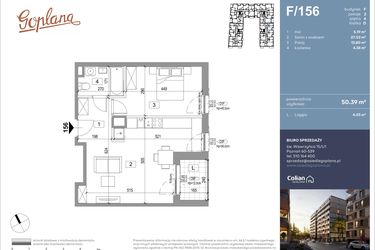 Rzut - Mieszkanie na sprzedaż 2 pokoje o powierzchni 50,72 m² - numer F156 w Goplana budynek F
