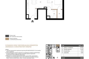 Rzut - Mieszkanie na sprzedaż 2 pokoje o powierzchni 48,36 m² - numer M23 w Apartamenty Królewska Huta