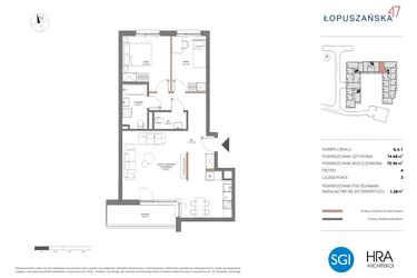 Rzut - Mieszkanie na sprzedaż 3 pokoje o powierzchni 75,96 m² - numer G.4.1 w Łopuszańska 47 - etap 2