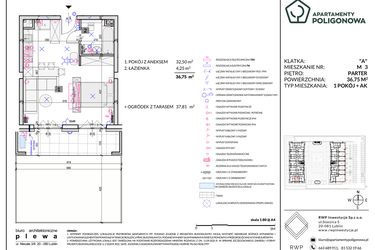 Rzut - Mieszkanie na sprzedaż 1 pokój o powierzchni 36,75 m² - numer 3 w Apartamenty Poligonowa etap 5
