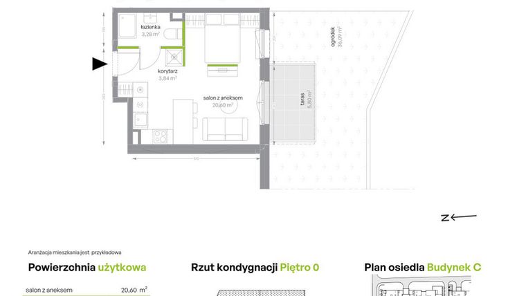 Rzut - Mieszkanie na sprzedaż 1 pokój o powierzchni 27,72 m² - numer C/1/6 w Sochaczewska Vita