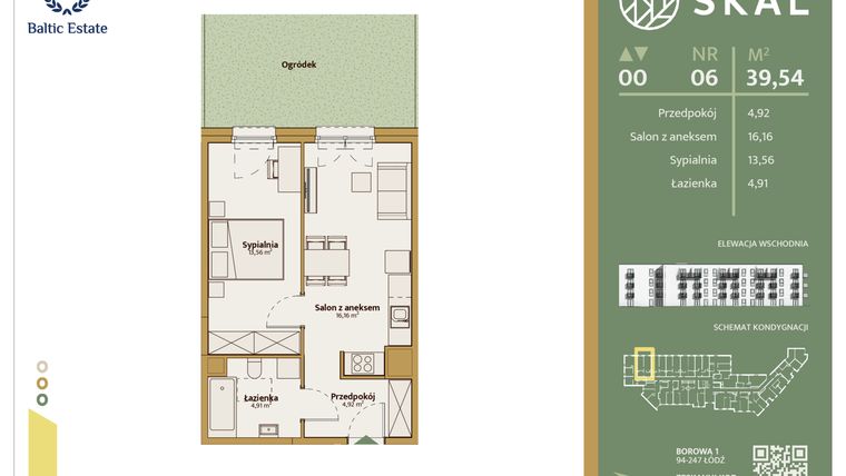 Rzut - Mieszkanie na sprzedaż 2 pokoje o powierzchni 39,54 m² - numer M.6 w Skal