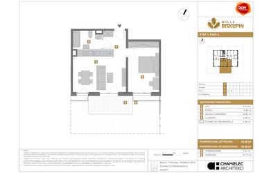 Rzut - Mieszkanie na sprzedaż 2 pokoje o powierzchni 44,6 m² - numer P2 w Wille Biskupin III