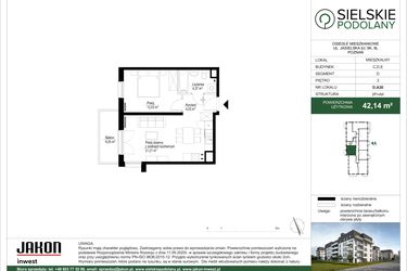 Rzut - Mieszkanie na sprzedaż 2 pokoje o powierzchni 42,1 m² - numer D.A30 w Sielskie Podolany II