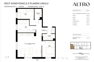 Rzut - Mieszkanie na sprzedaż 4 pokoje o powierzchni 73,94 m² - numer A2.2/9 w Altro A2/2