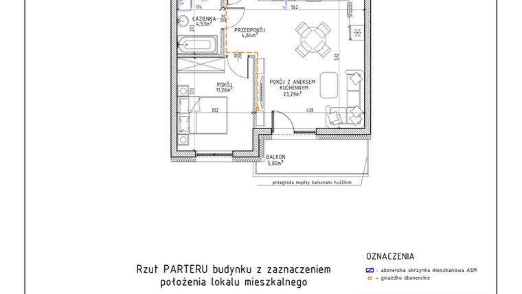 Rzut - Mieszkanie na sprzedaż 2 pokoje o powierzchni 43,72 m² - numer 8 w Osiedle Foresto