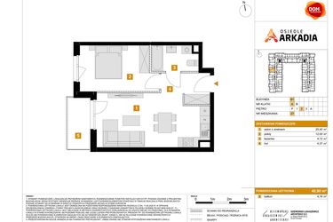 Rzut - Mieszkanie na sprzedaż 2 pokoje o powierzchni 40,9 m² - numer B1.27 w Osiedle Arkadia etap 2