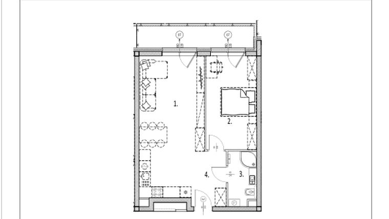 Rzut - Mieszkanie na sprzedaż 2 pokoje o powierzchni 48,91 m² - numer 45 w Zachodnia 29