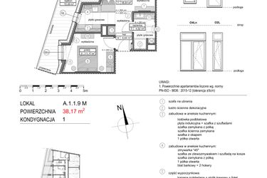 Rzut - Mieszkanie na sprzedaż 2 pokoje o powierzchni 38,05 m² - numer A.1.1.9M w Mikołajki Apartamenty