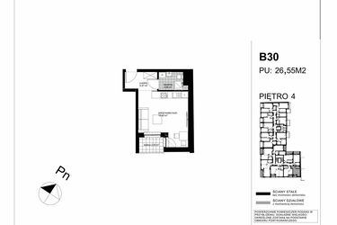 Rzut - Mieszkanie na sprzedaż 1 pokój o powierzchni 26,55 m² - numer B30 w Apartamenty Kopernika - etap II