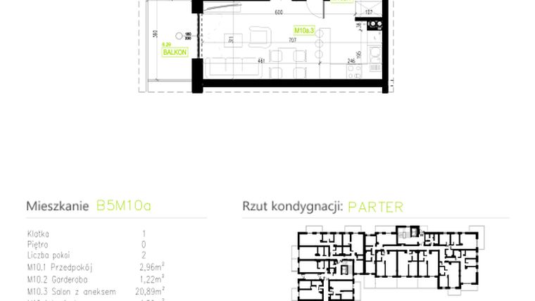 Rzut - Mieszkanie na sprzedaż 2 pokoje o powierzchni 39,28 m² - numer B5M10a w Osiedle Natura Park etap II