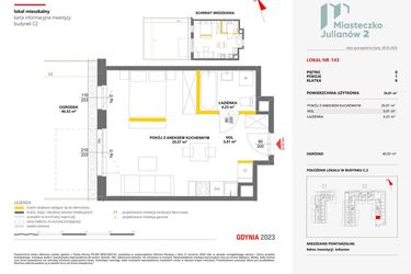 Rzut - Mieszkanie na sprzedaż 1 pokój o powierzchni 34,81 m² - numer 143 w Miasteczko Julianów etap 2