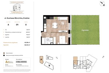 Rzut - Mieszkanie na sprzedaż 2 pokoje o powierzchni 40,98 m² - numer A1 w Krzesławickie Tarasy